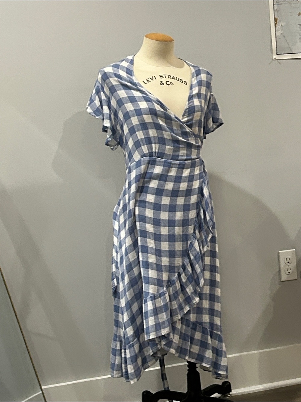 Rails Blue and White Gingham Wrap Midi Dress - Picture 4 of 6